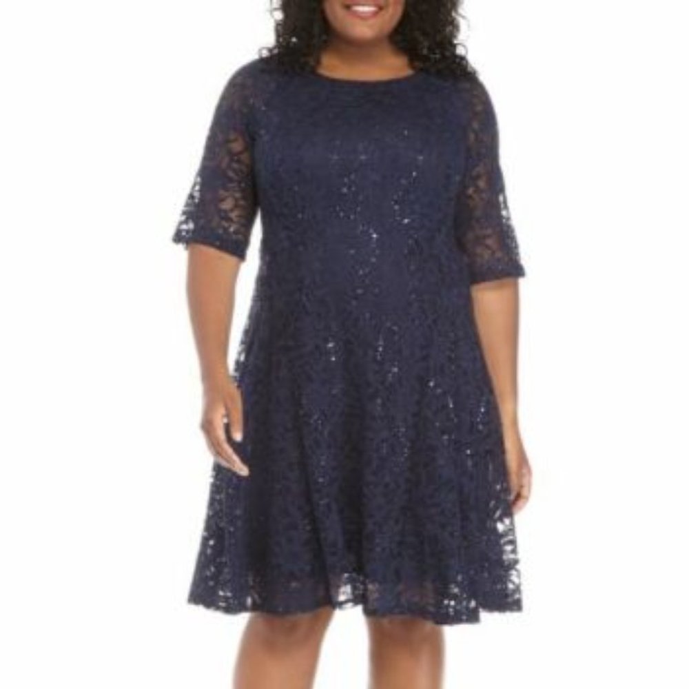 Chris Mclaughlin Plus Size Sequin Lace Fit And Fl… - image 1